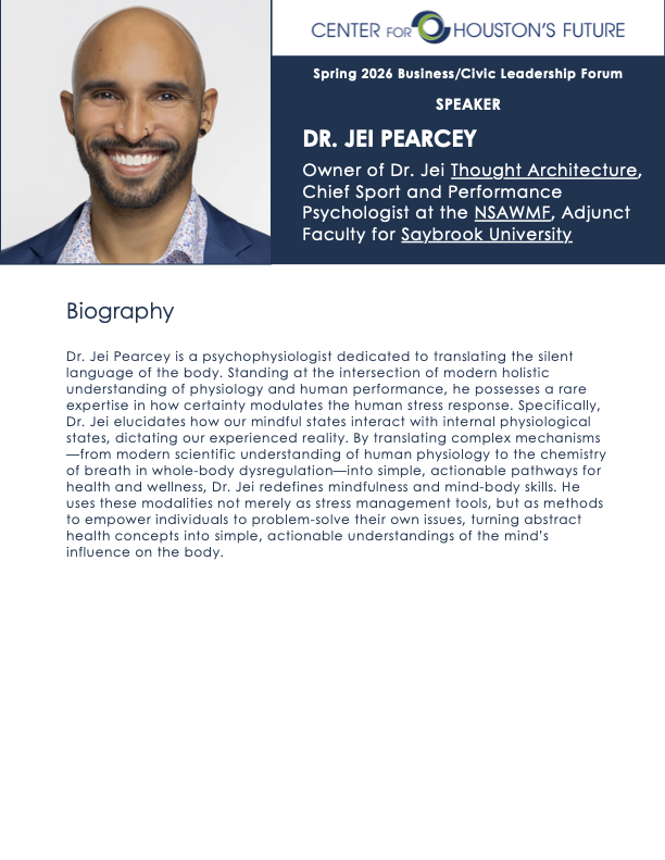 DR. JEI PEARCEY Owner of Dr. Jei Thought Architecture, Chief Sport and Performance Psychologist at the NSAWME, Adjunct Faculty for Saybrook University.